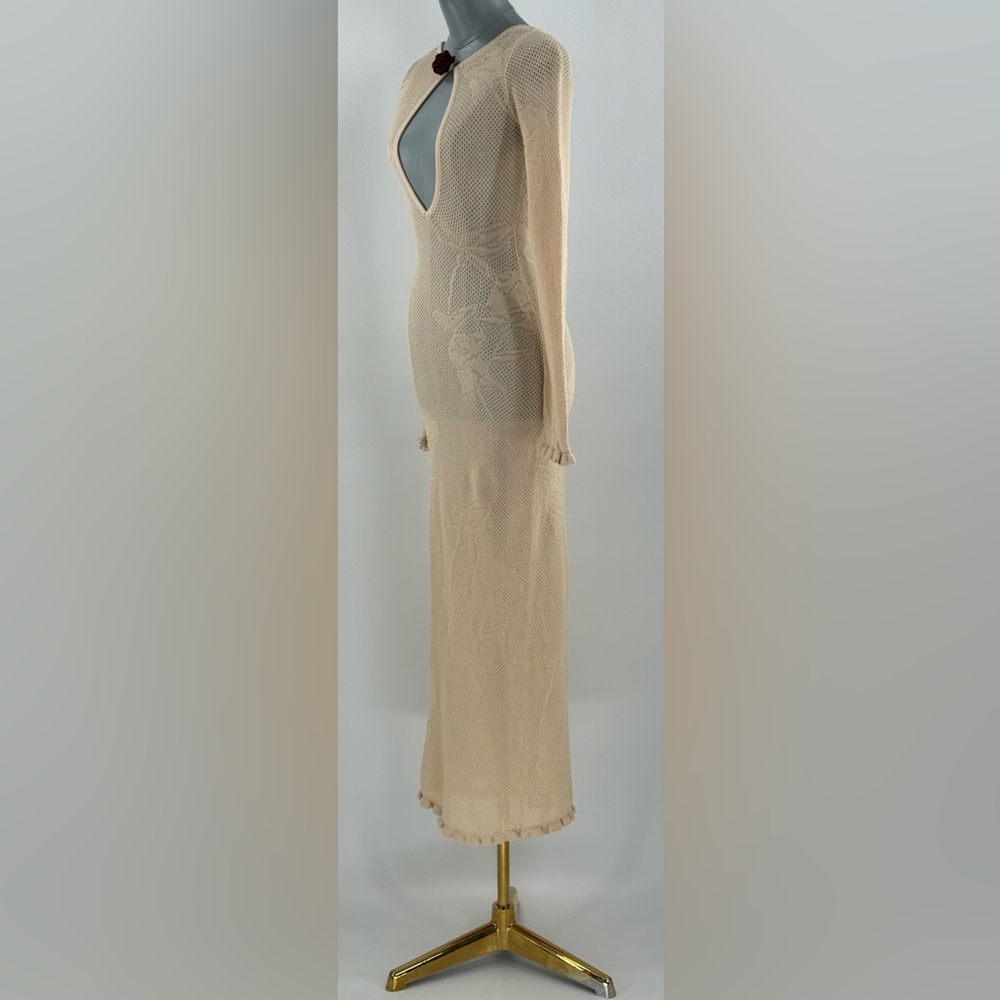🆕 MIRROR PALAIS 🧿 NWOT Rose Pointelle Crochet Knit Dress, Soft Beige - Sz XS - Picture 7 of 16
